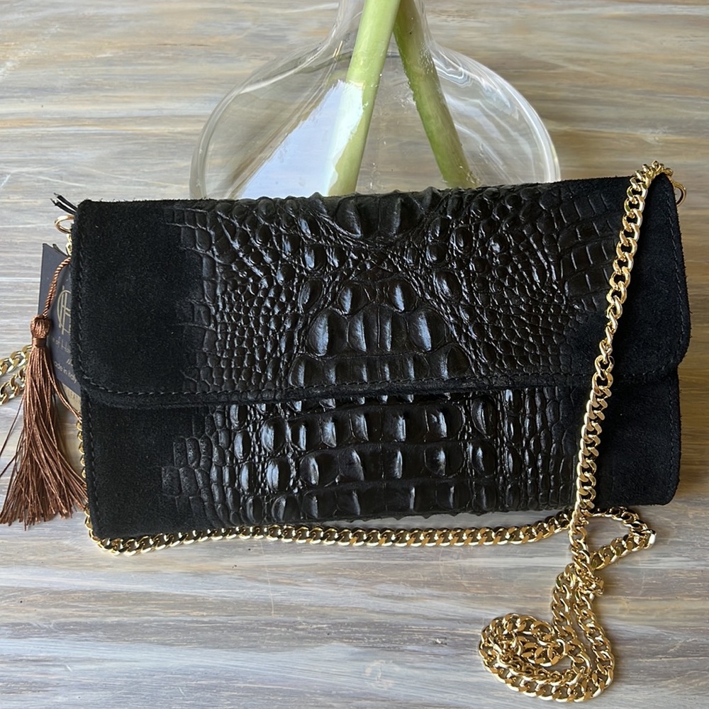 House Of Harlow 1960 Leather and Suede Alligator Clutch Crossbody - Picture 2 of 16